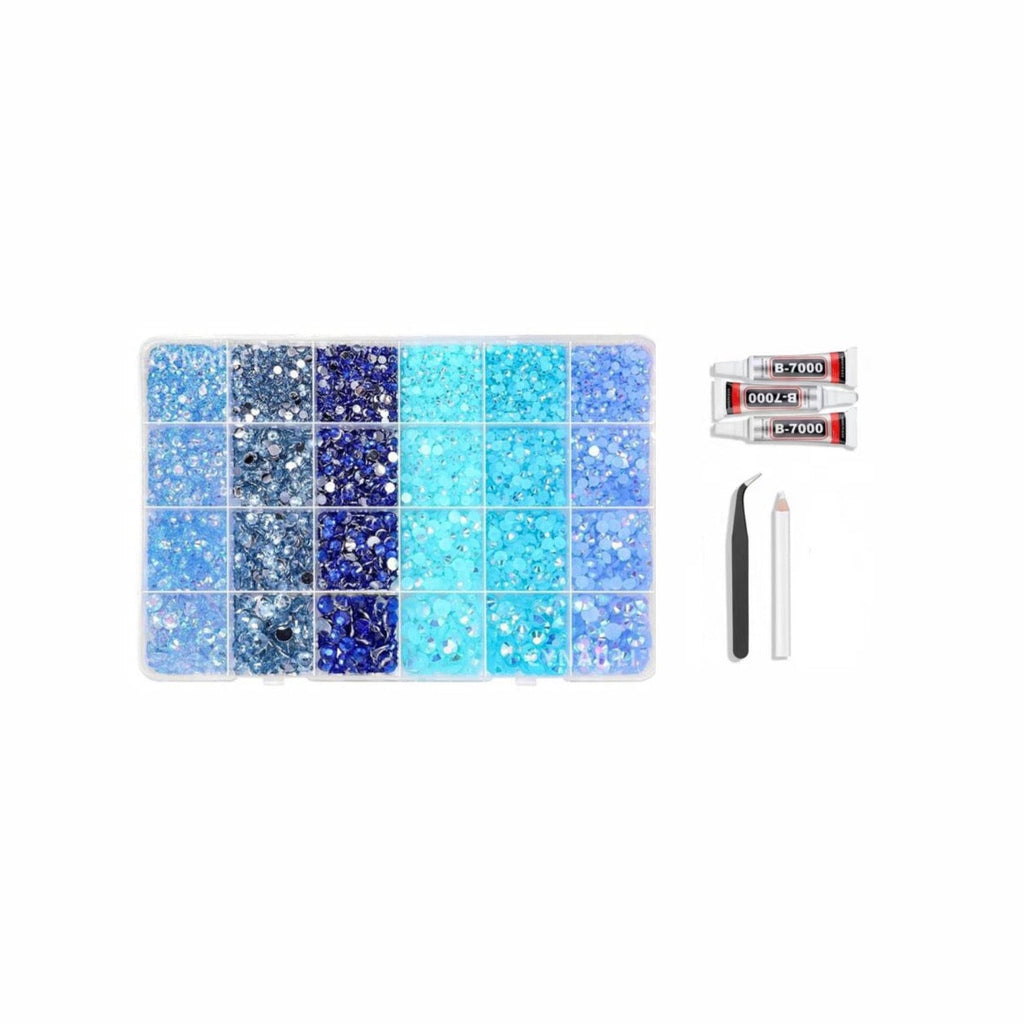 Shades of blue bedazzling kit + 3 glue, tweezers and picker pen