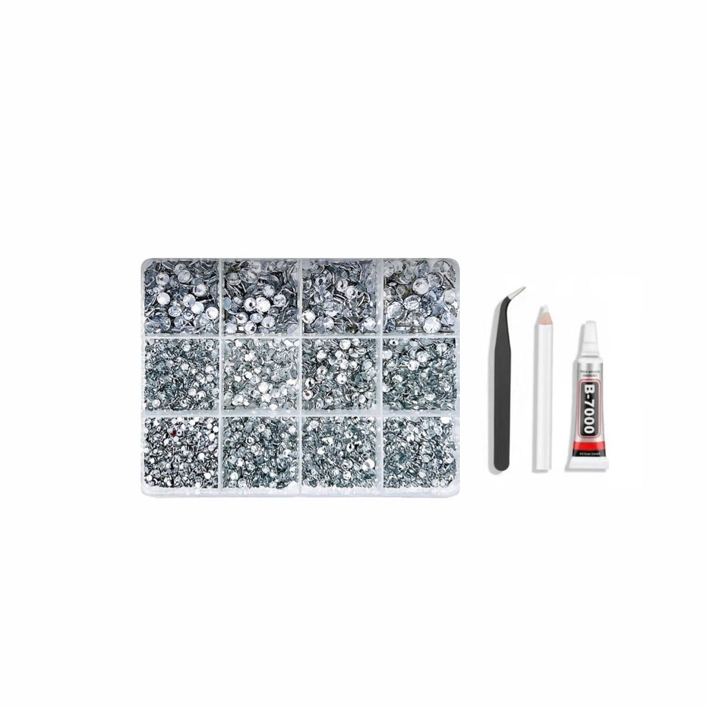 Silver gems bedazzling kit + with 1 glue, tweezers and 1 picker pen