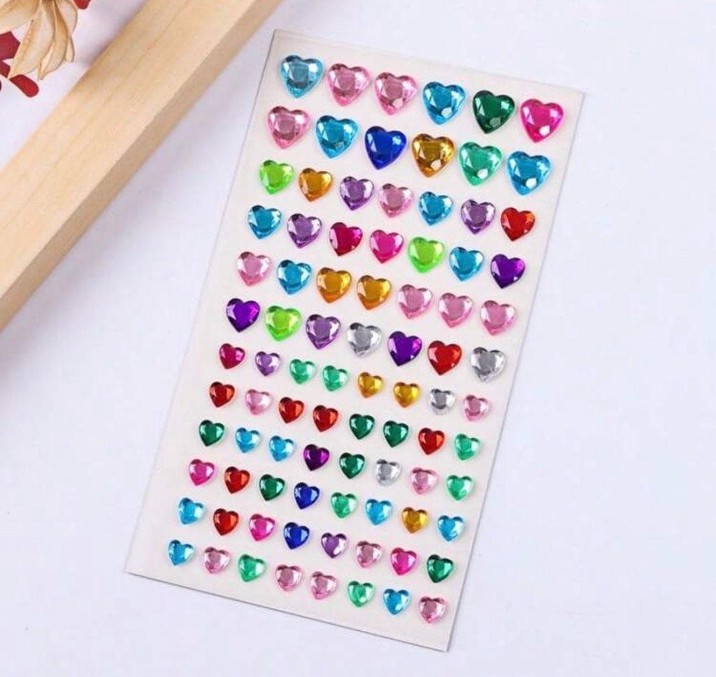 colorful heart shaped gem stickers - 1 sheet