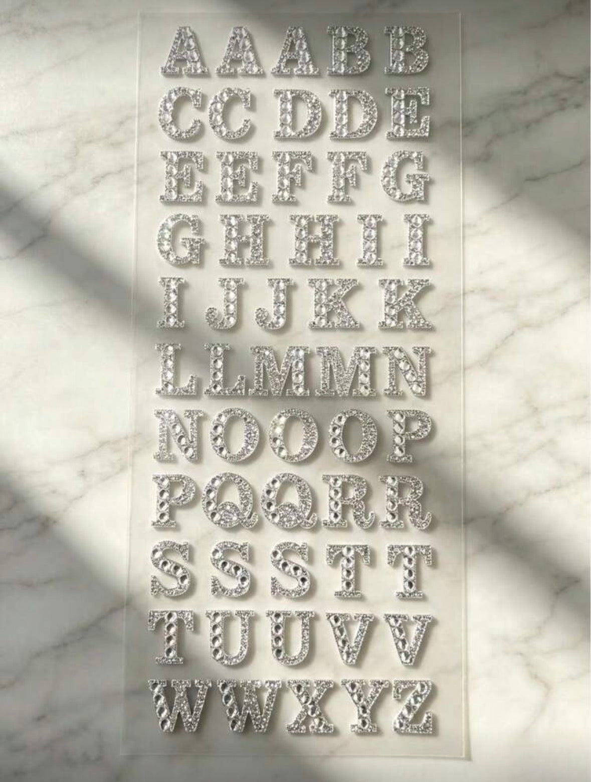 Alphabet silver gems - 1 sheet