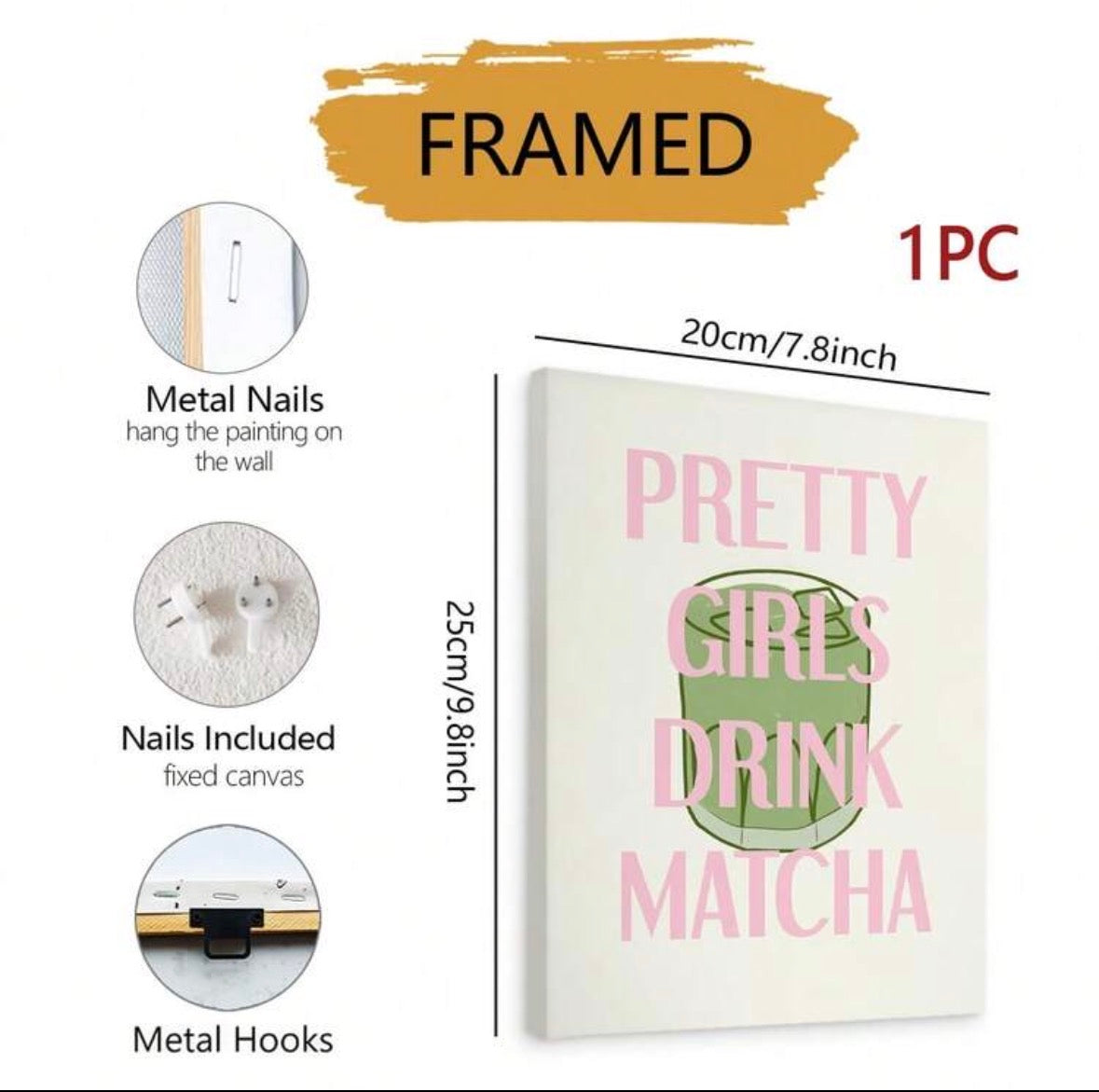 Pretty girls drink matcha - framed painting on Canvas to bedazzle