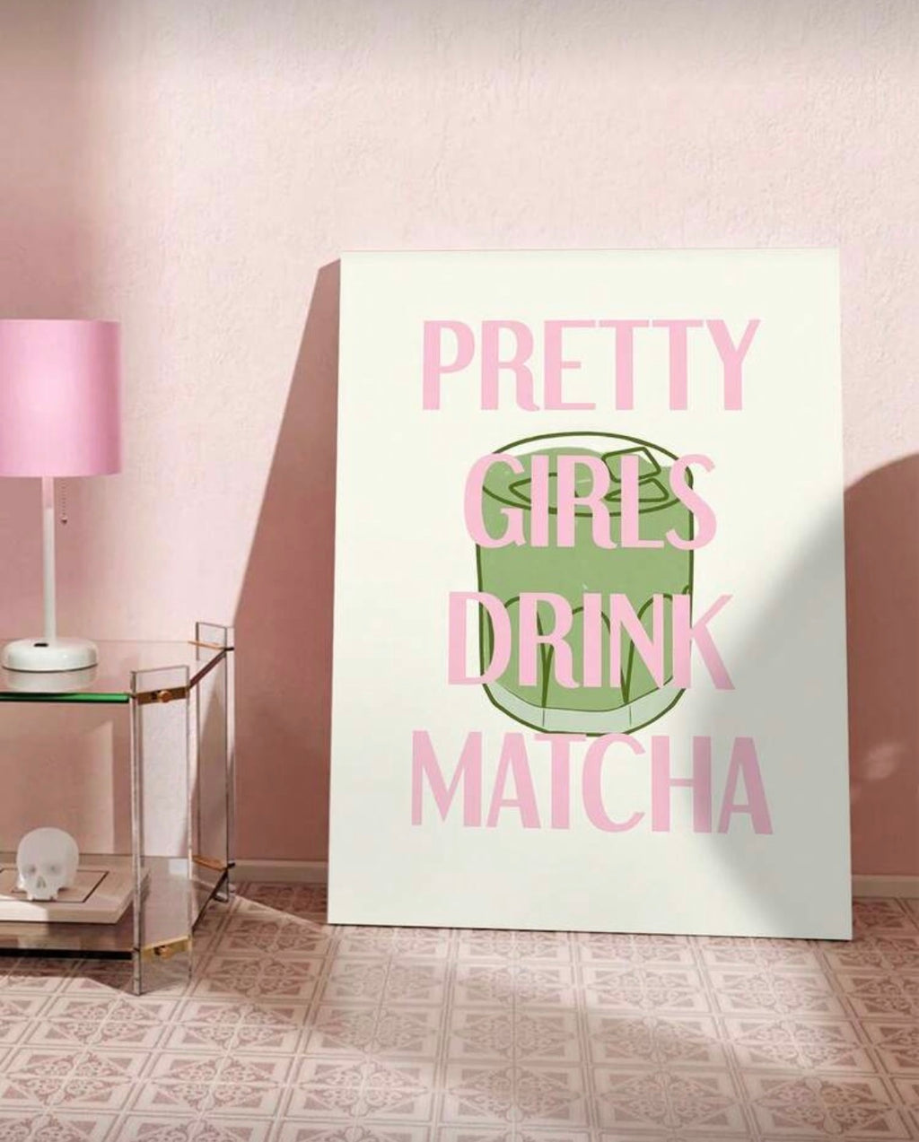 Pretty girls drink matcha - framed painting on Canvas to bedazzle