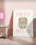 Pretty girls drink matcha - framed painting on Canvas to bedazzle